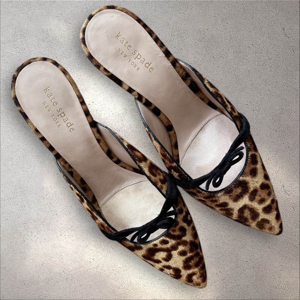 Kate Spade Leopard Print Mules with Black Bow - Picture 5 of 9